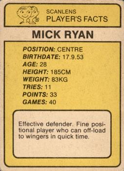 1981 Scanlens #115 Mick Ryan Back